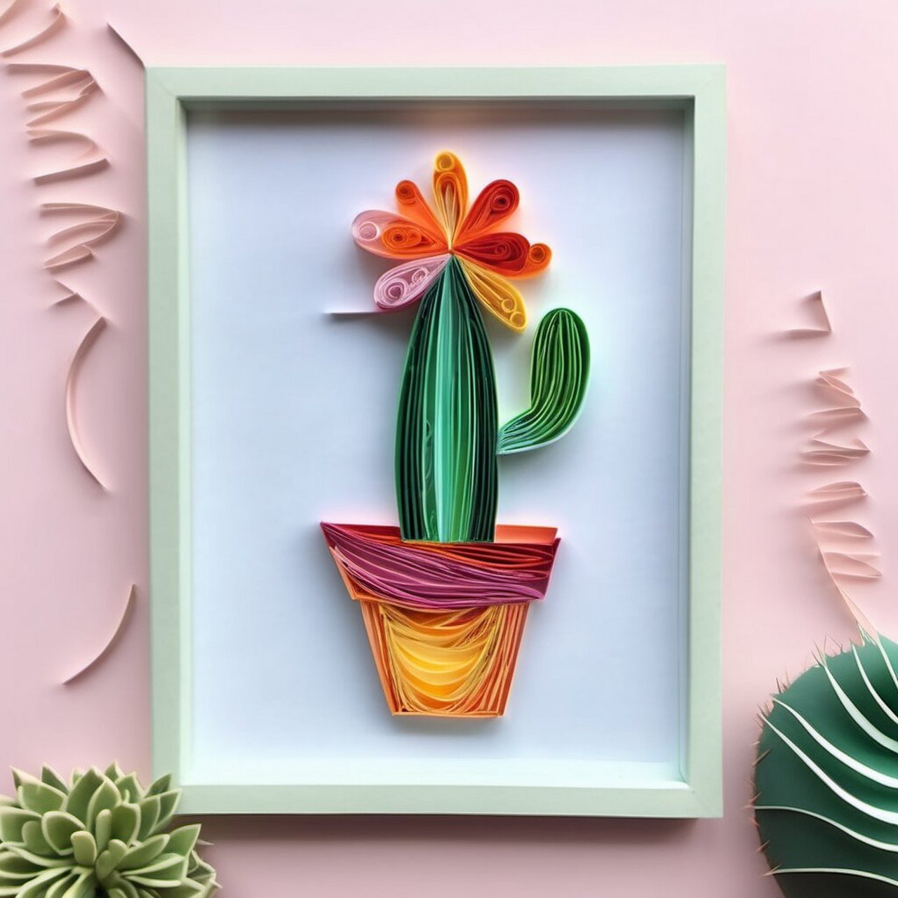 友好儿童及新手的衍纸作品-盆栽仙人掌 衍纸盆栽仙人掌作品是一款适合