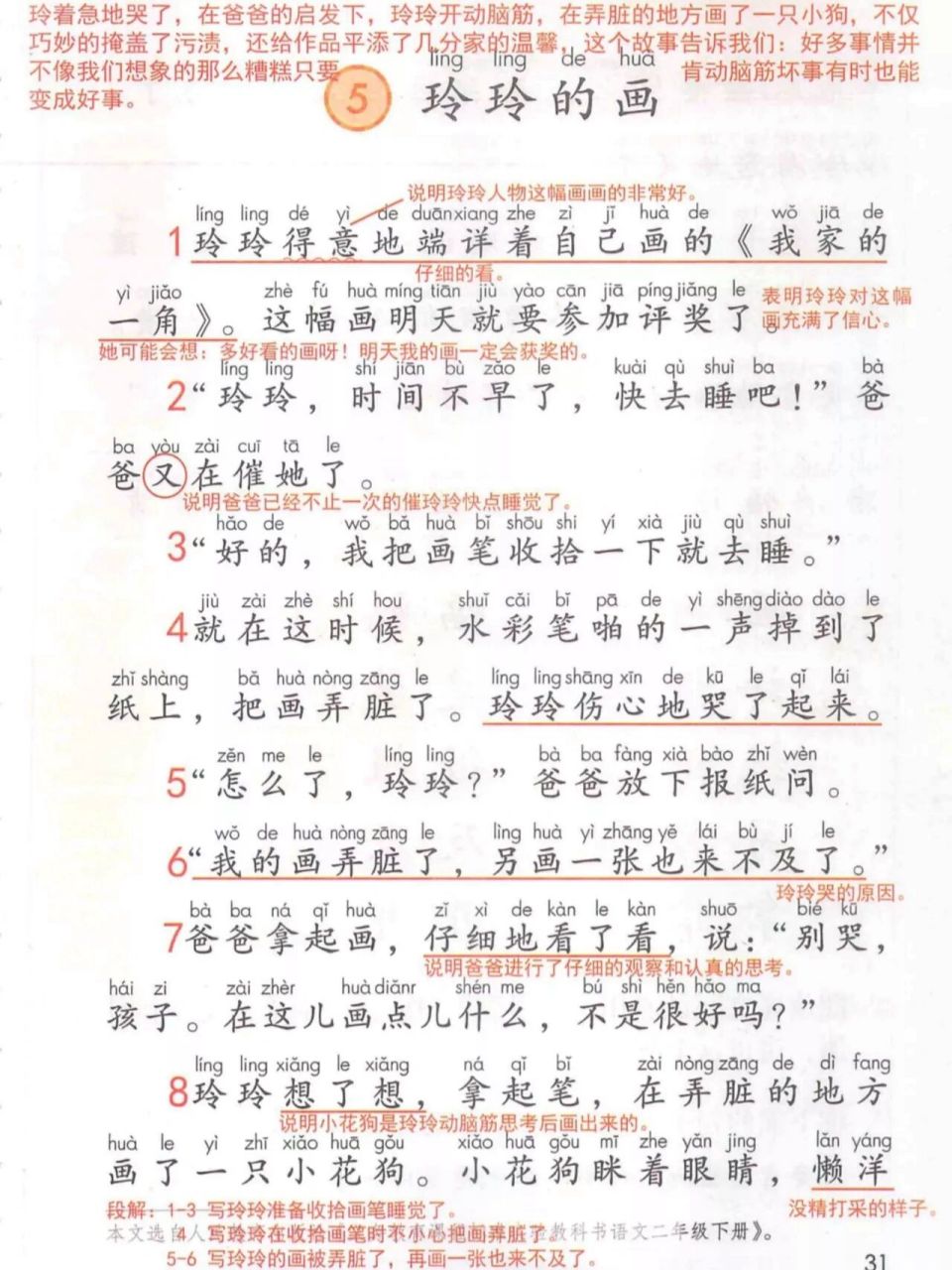 学霸笔记 默写日日清┃部编版小学语文2年级上册:5 玲玲的画