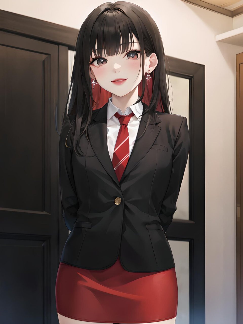 这位二次元御姐穿着一套华丽的西装,她仿佛从画卷中走出,带着一股属于