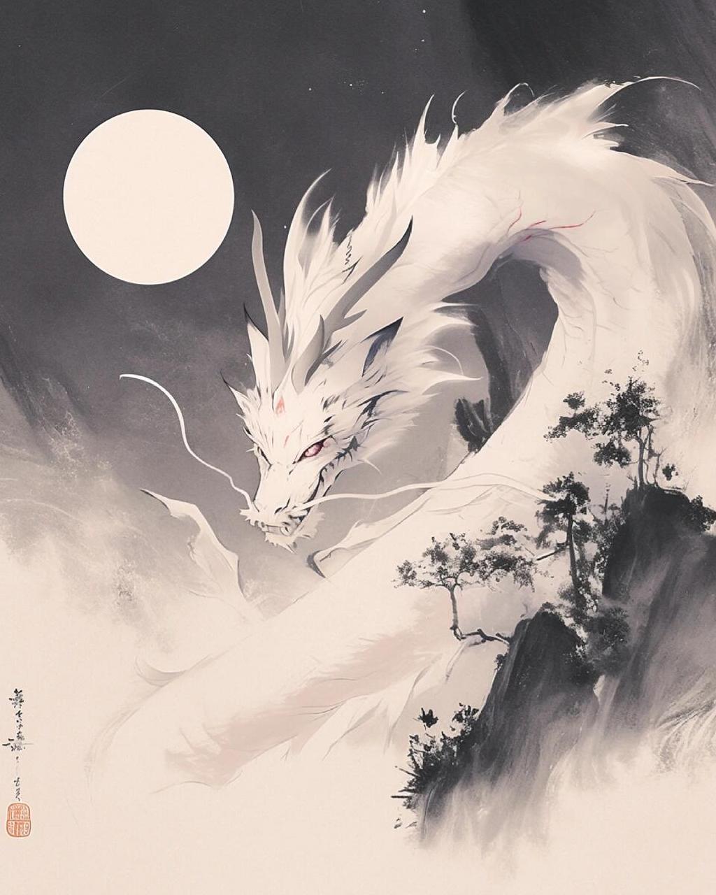 龙# #midjourney# #玄幻# #魔兽# #蛟龙# #角色设计# #水墨画# #狗珑