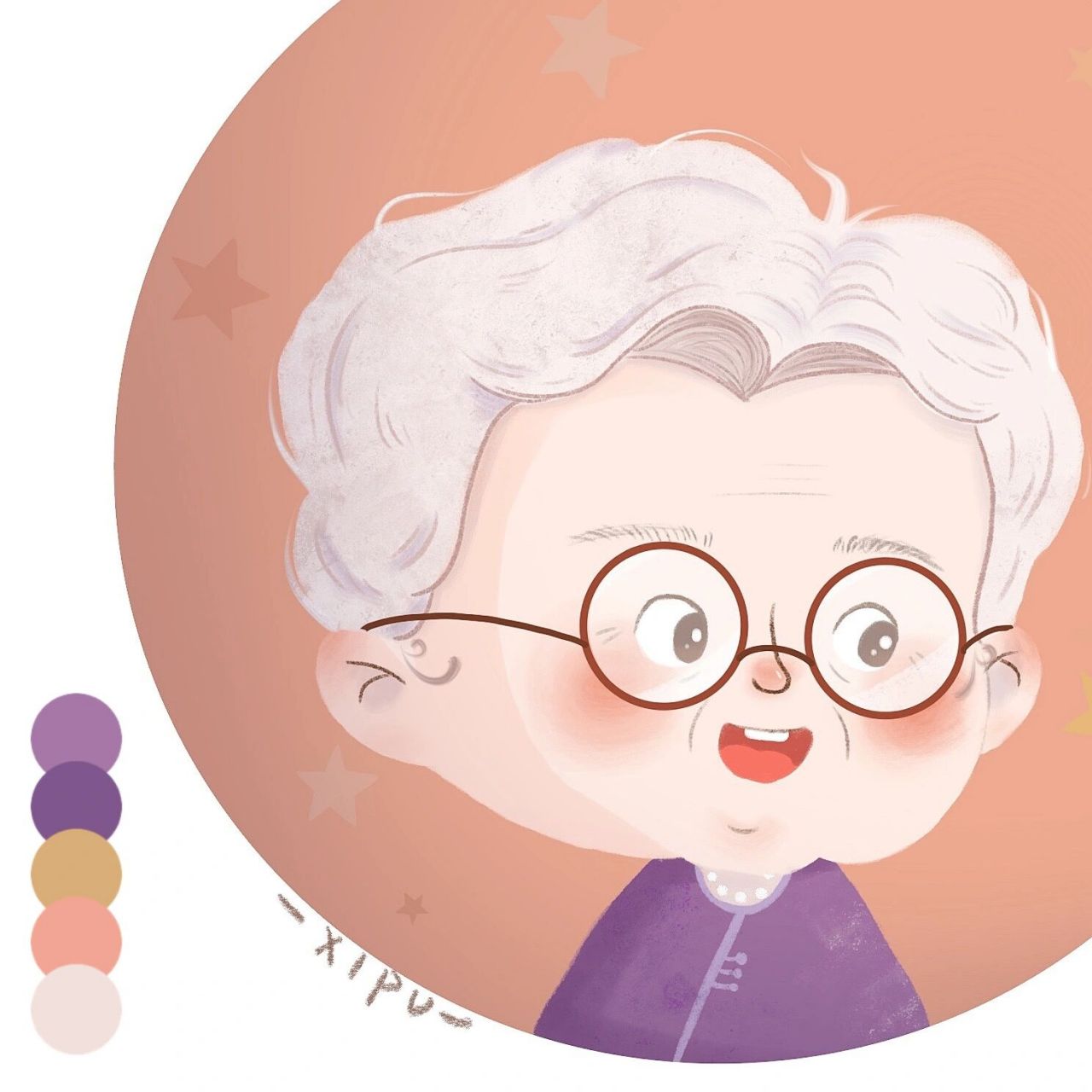 96插画|老奶奶头像 ★外婆要我帮她画个头像,又不敢把她画的太老