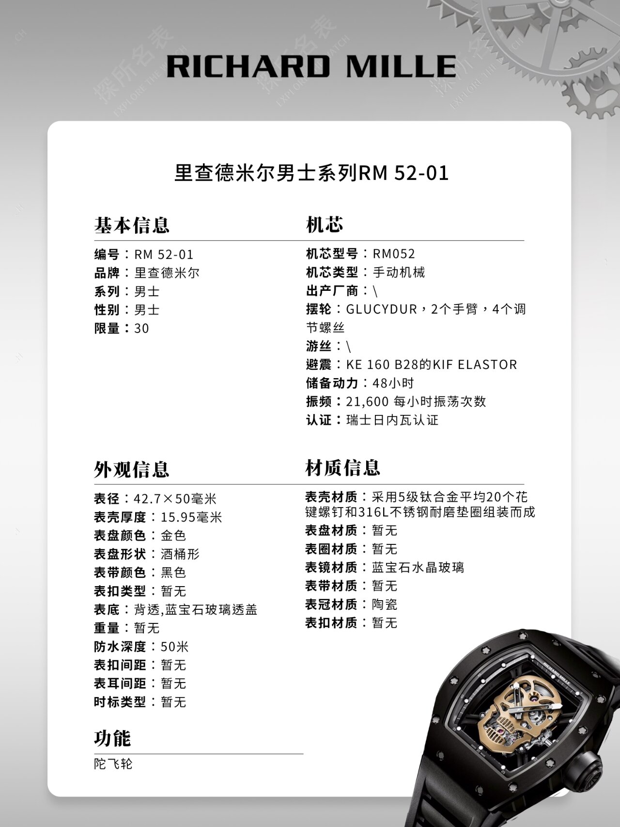 每日一表:理查德米勒男士系列rm52-01