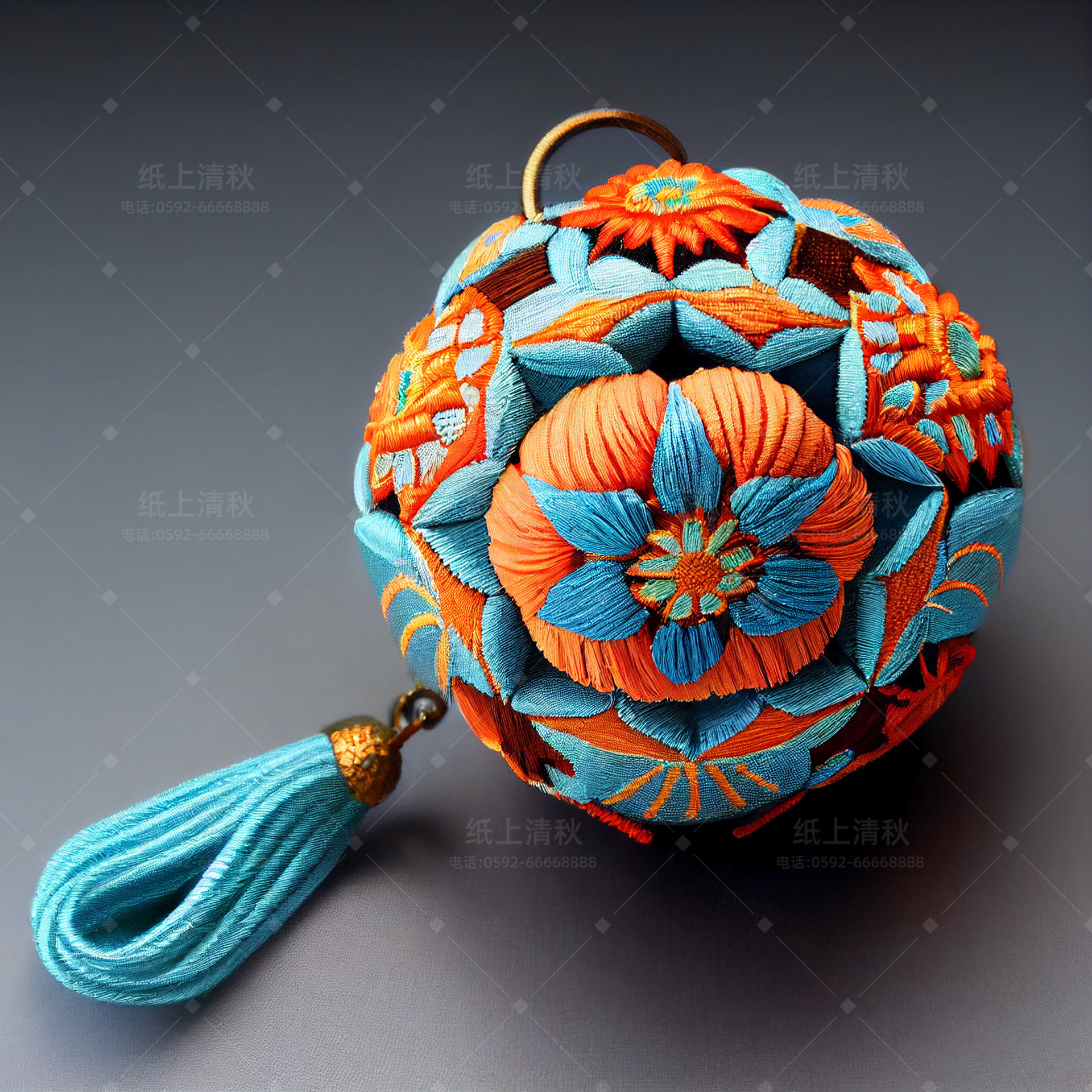aigc:民间工艺品【绣球】 绣球一般由彩绣做成,是中国民间常见的吉祥
