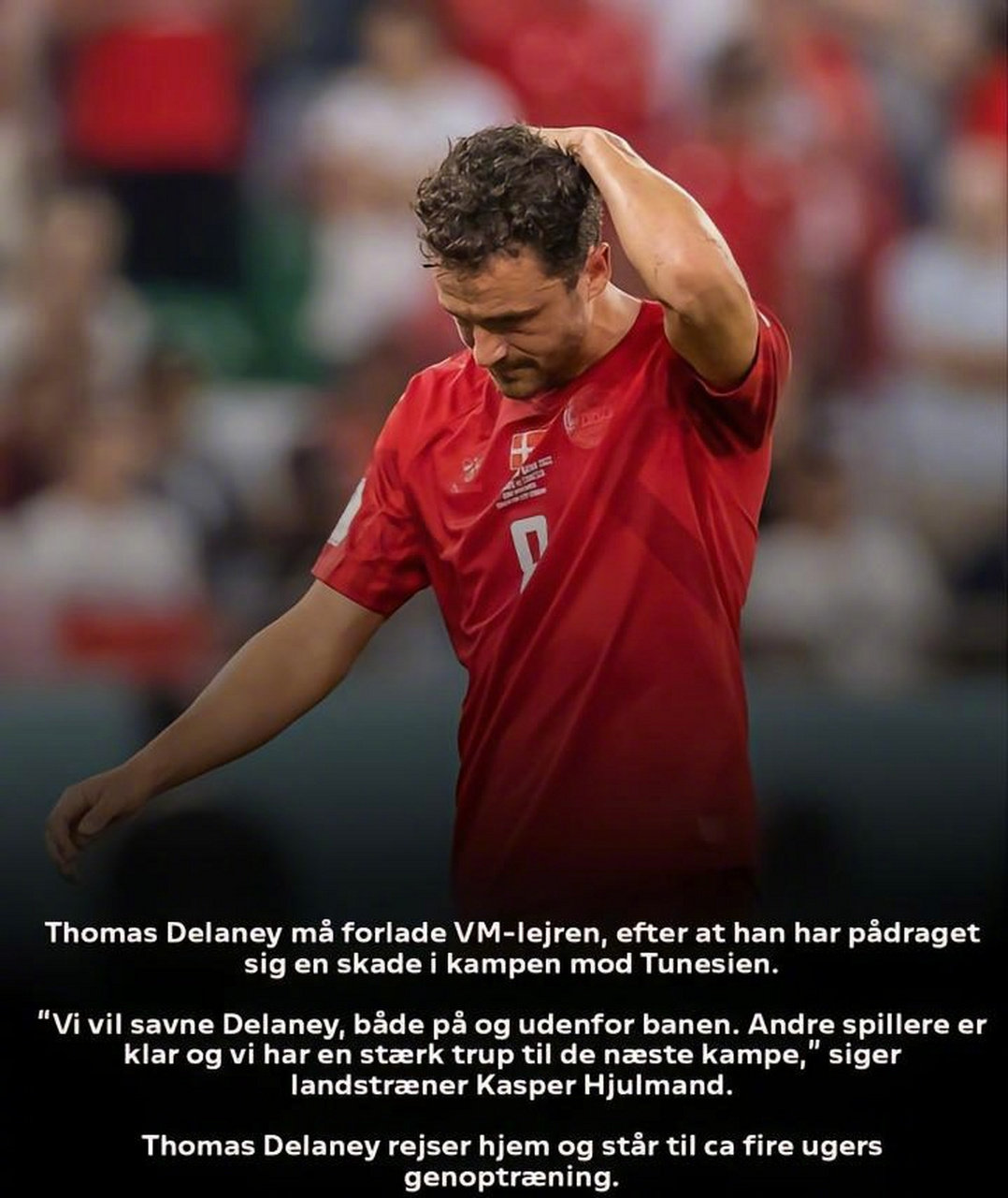 德莱尼因伤告别世界杯# 丹麦国家队官方宣布:球队的主力后腰31岁的