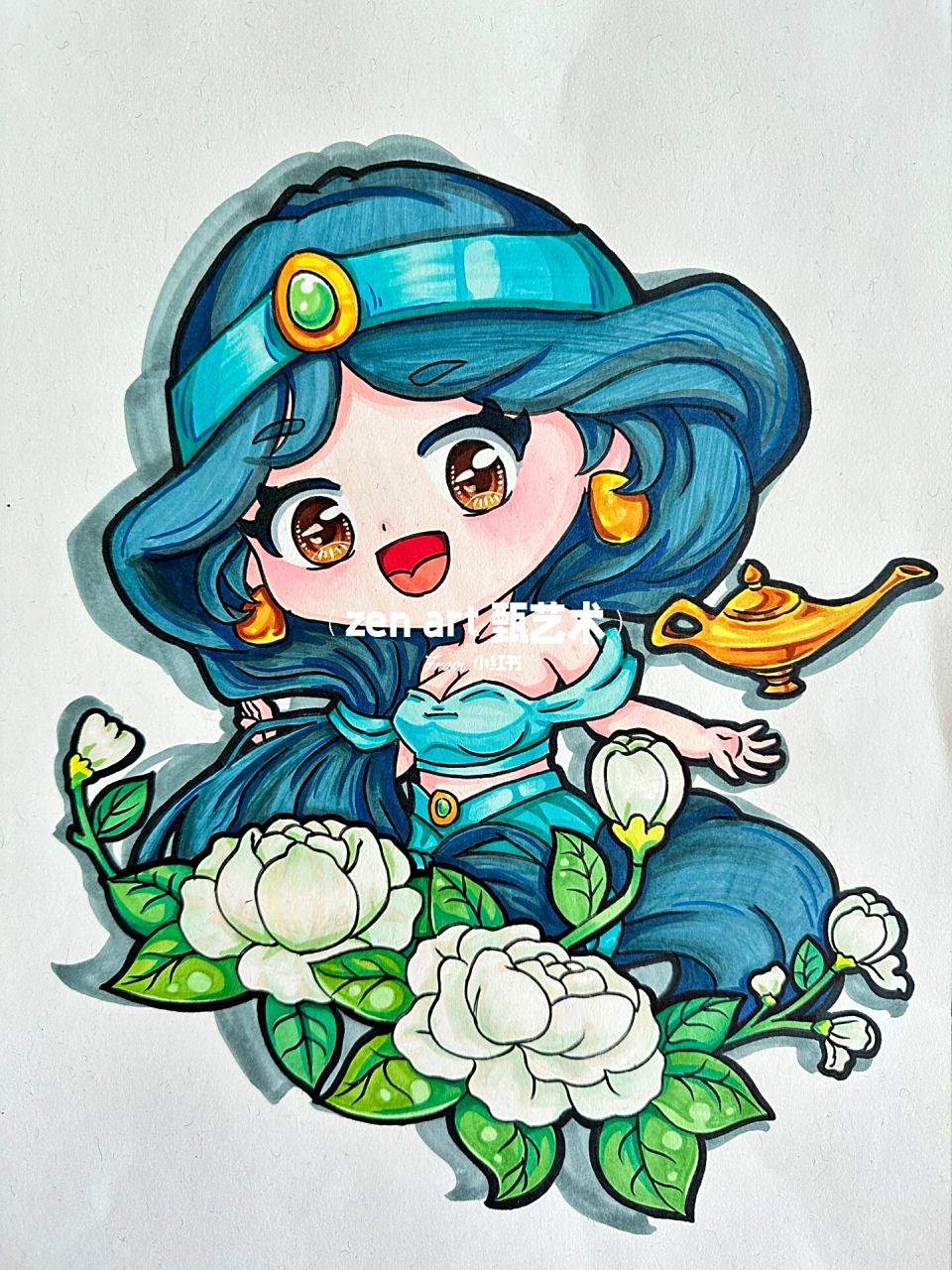 迪士尼公主手绘|马克笔绘画 茉莉公主 爱丽儿 花木兰 艾莎 安娜 白雪