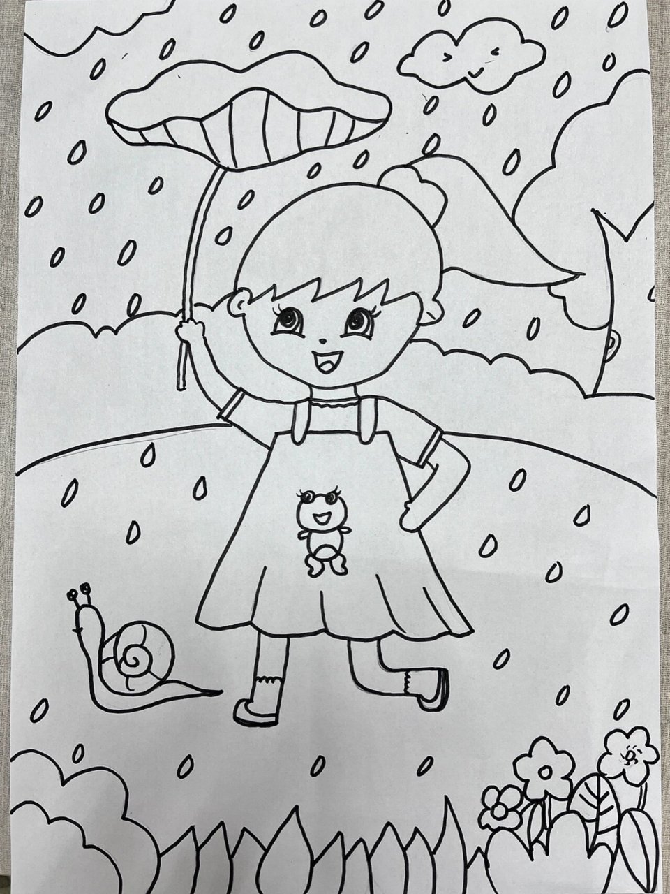 幼儿简笔画,下雨了 本来还行,涂完颜色直接毁了