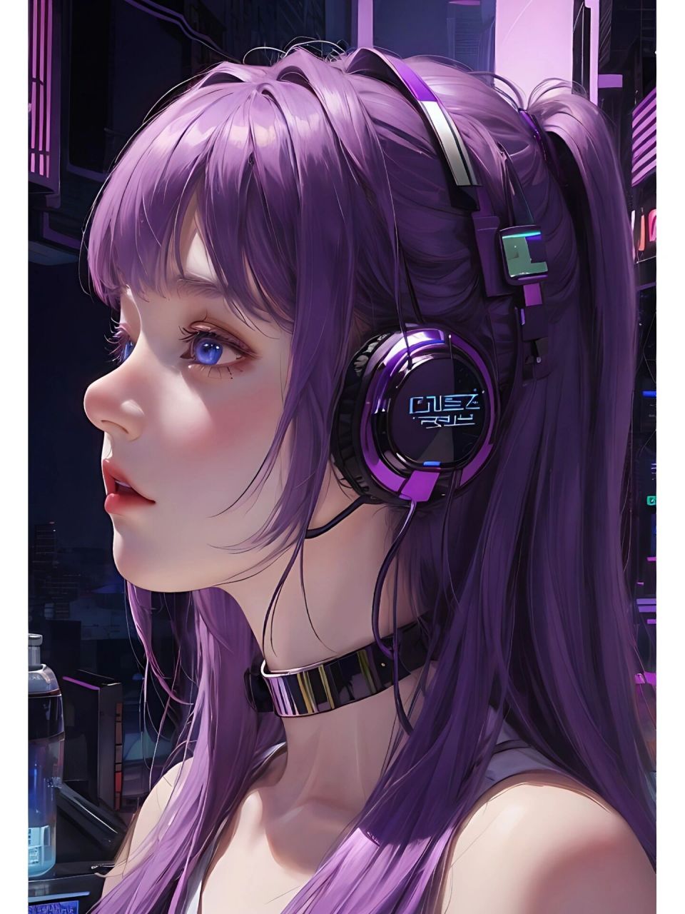 戴耳机电竞少女动漫头像 |紫色系   "你是声色张扬下我欲盖弥彰的温柔