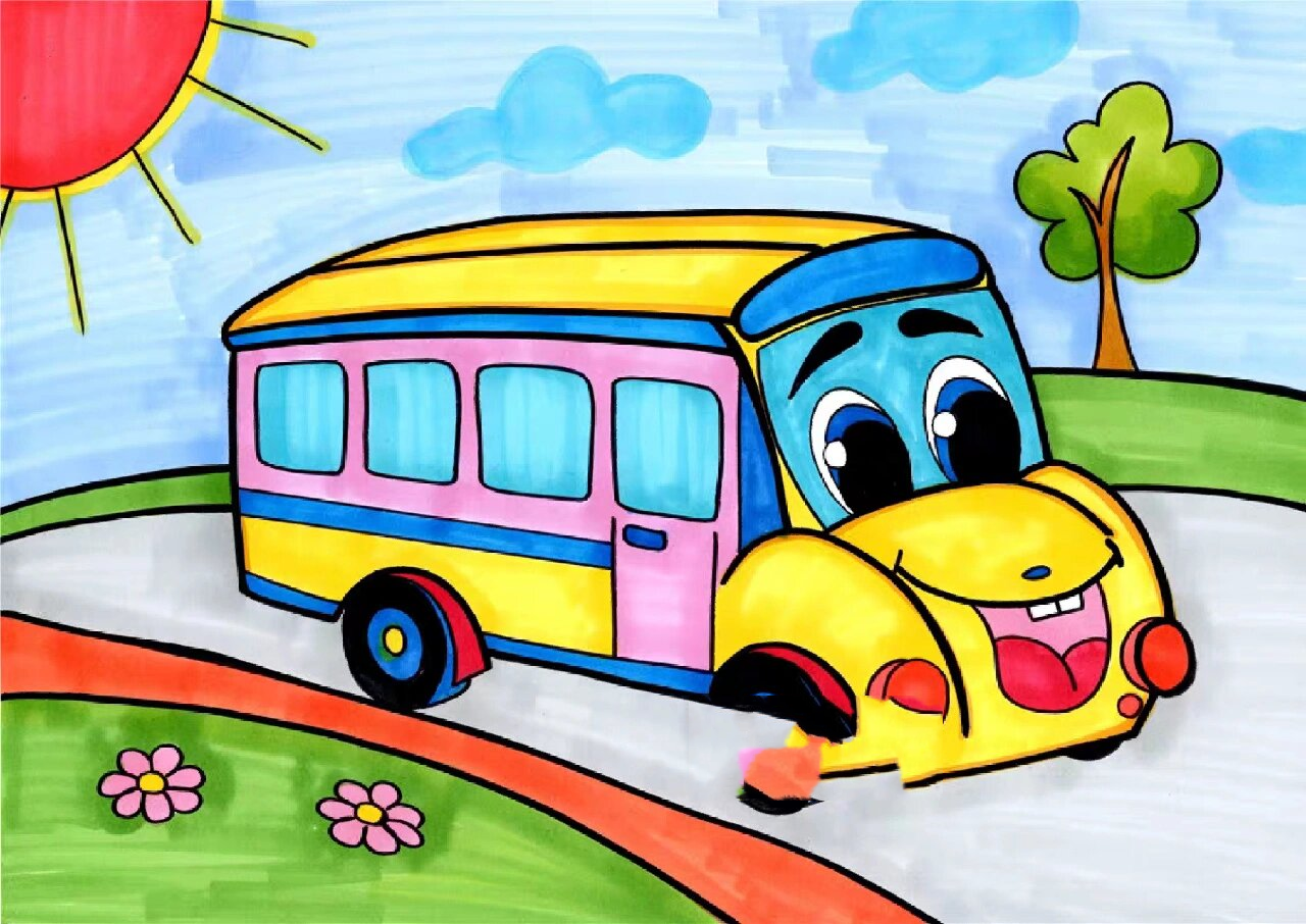 《创意公交车》马克笔创意儿童画 简笔画