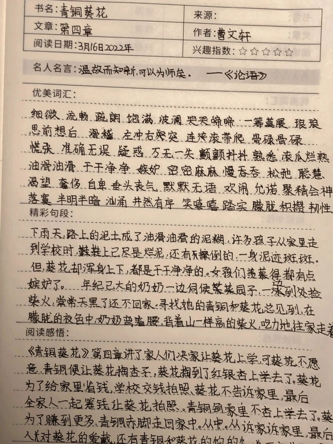 《青铜葵花》好词好句