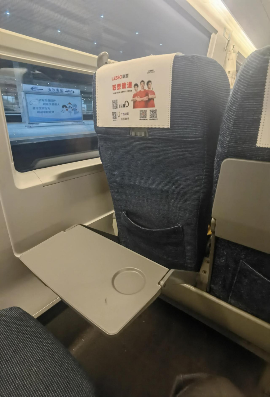 第一次坐没有插电口的高铁,而且感觉这个座位好矮啊,小桌子也是低的不