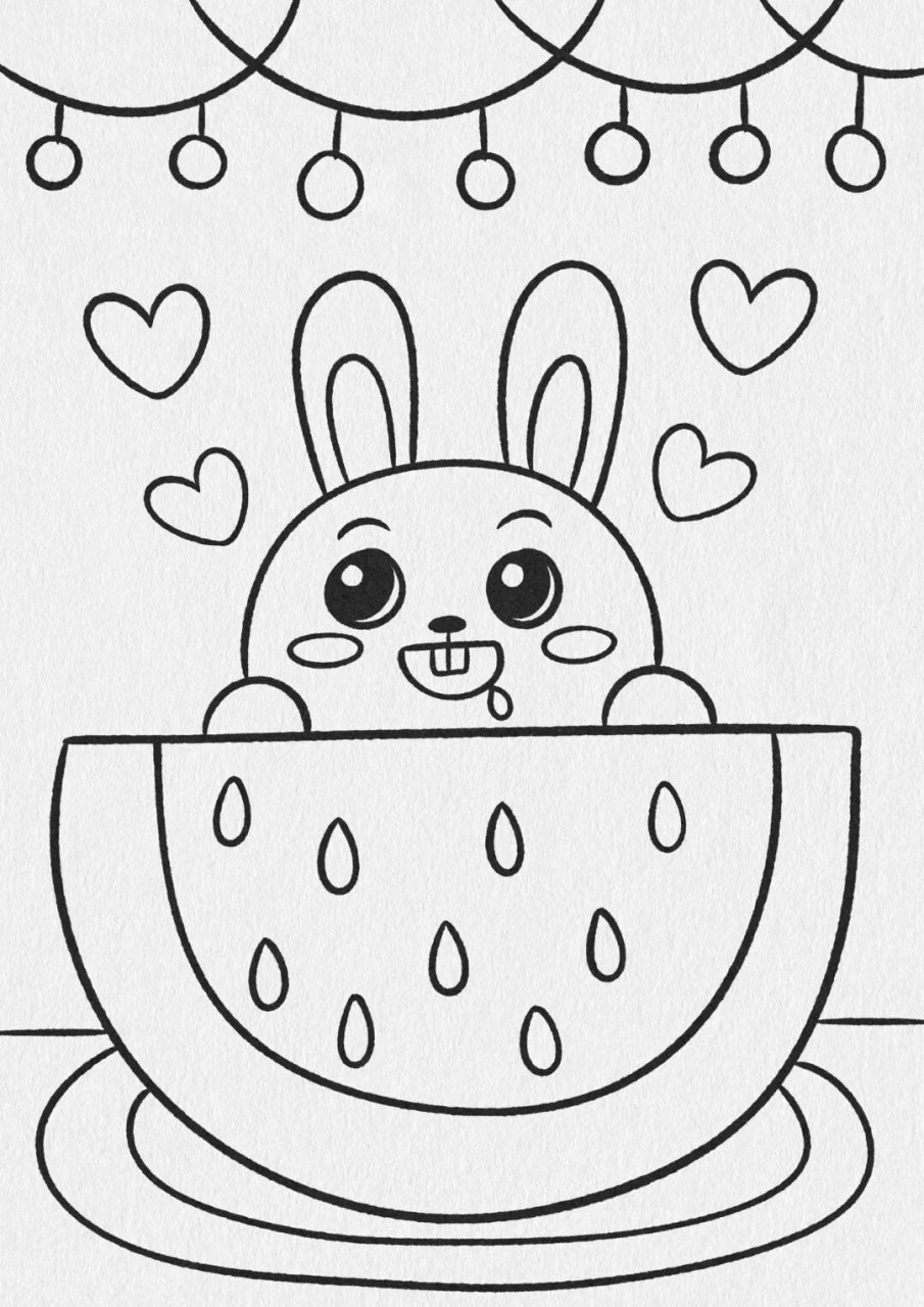 小兔子简笔画 儿童画小兔子爱吃西瓜