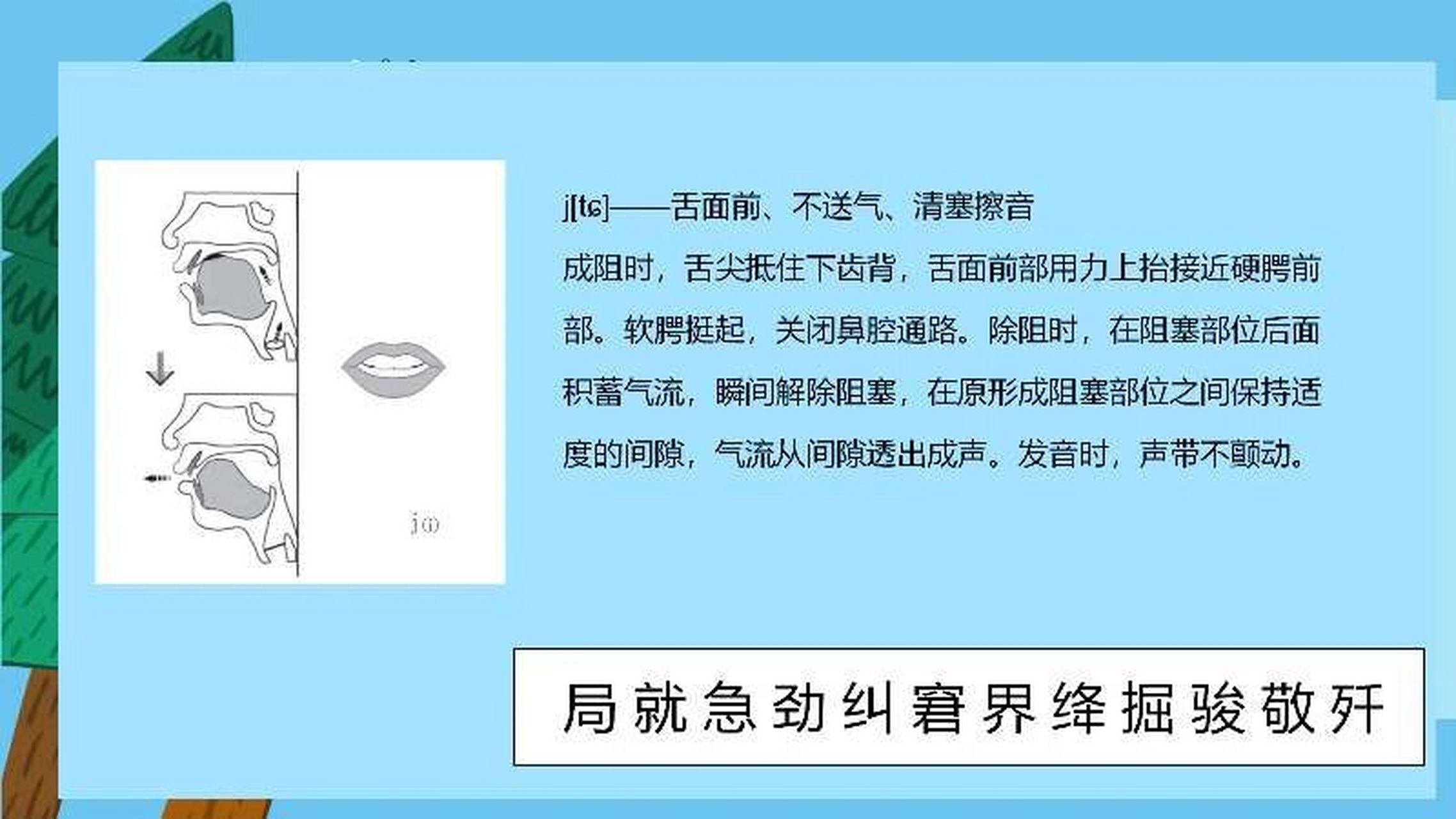 发音训练 舌面音jqx 舌面阻68(68j,q,x68) 发音要领: j——舌