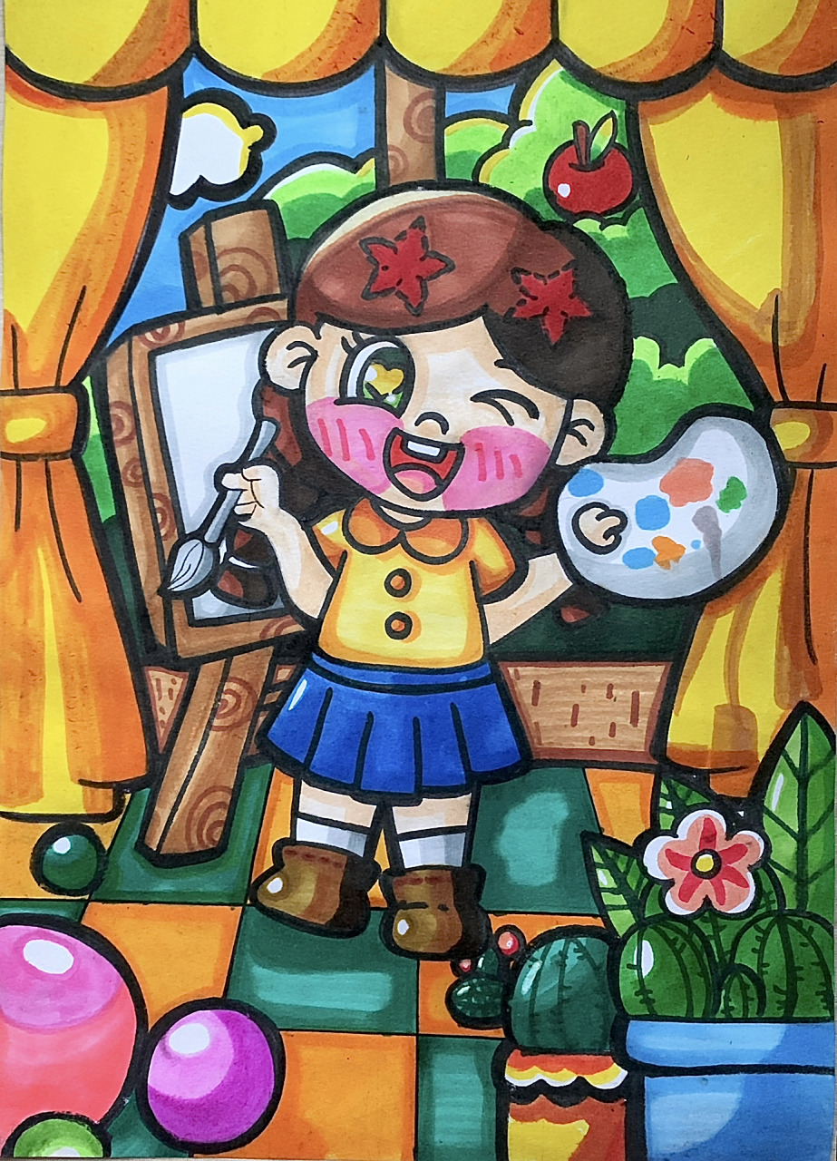 儿童画《我的梦想》主题画 又名《我是小画家》 临摹小🍠别人作品稍