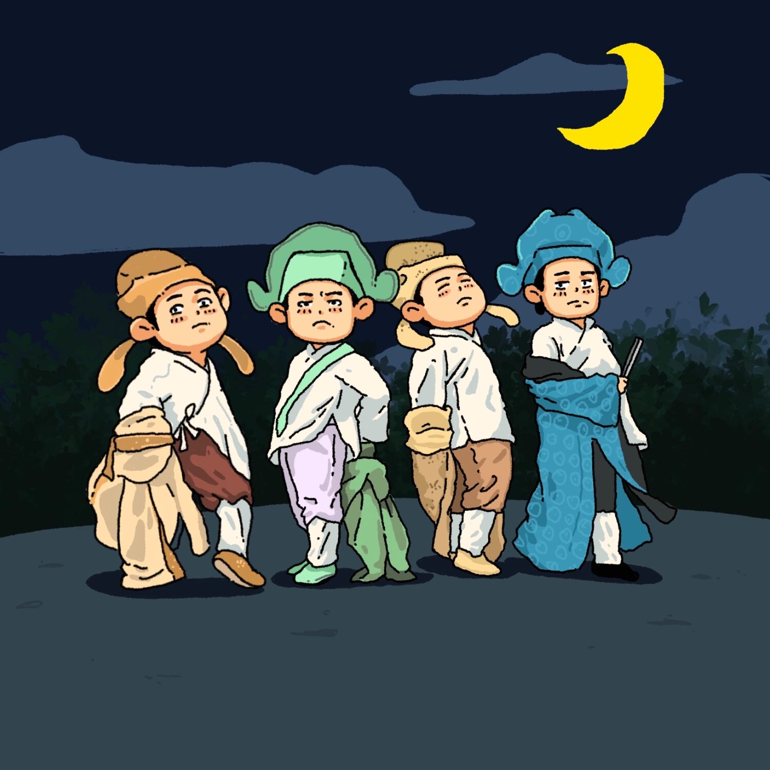 今天画《唐伯虎点秋香》之四大才子