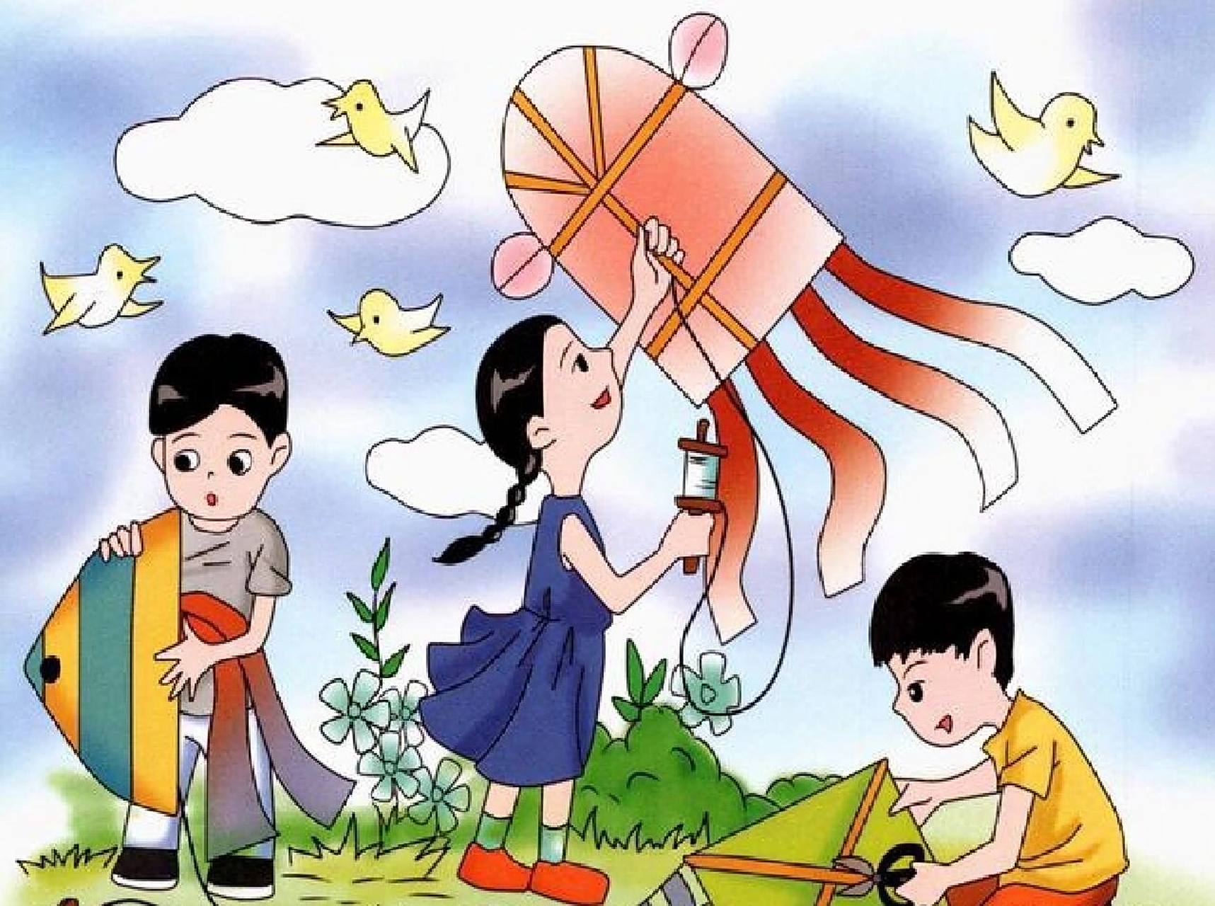 放风筝主题看图写话 《放风筝》 今天天气特别好,白云就像棉花糖一样