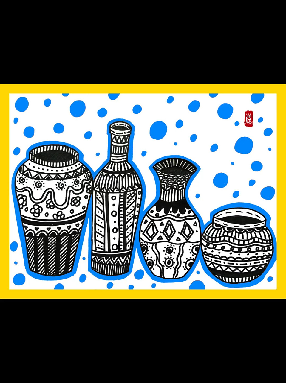 创意少儿美术课件～装饰画瓶瓶罐罐 有ppt,材料:黑色勾线笔,马克笔