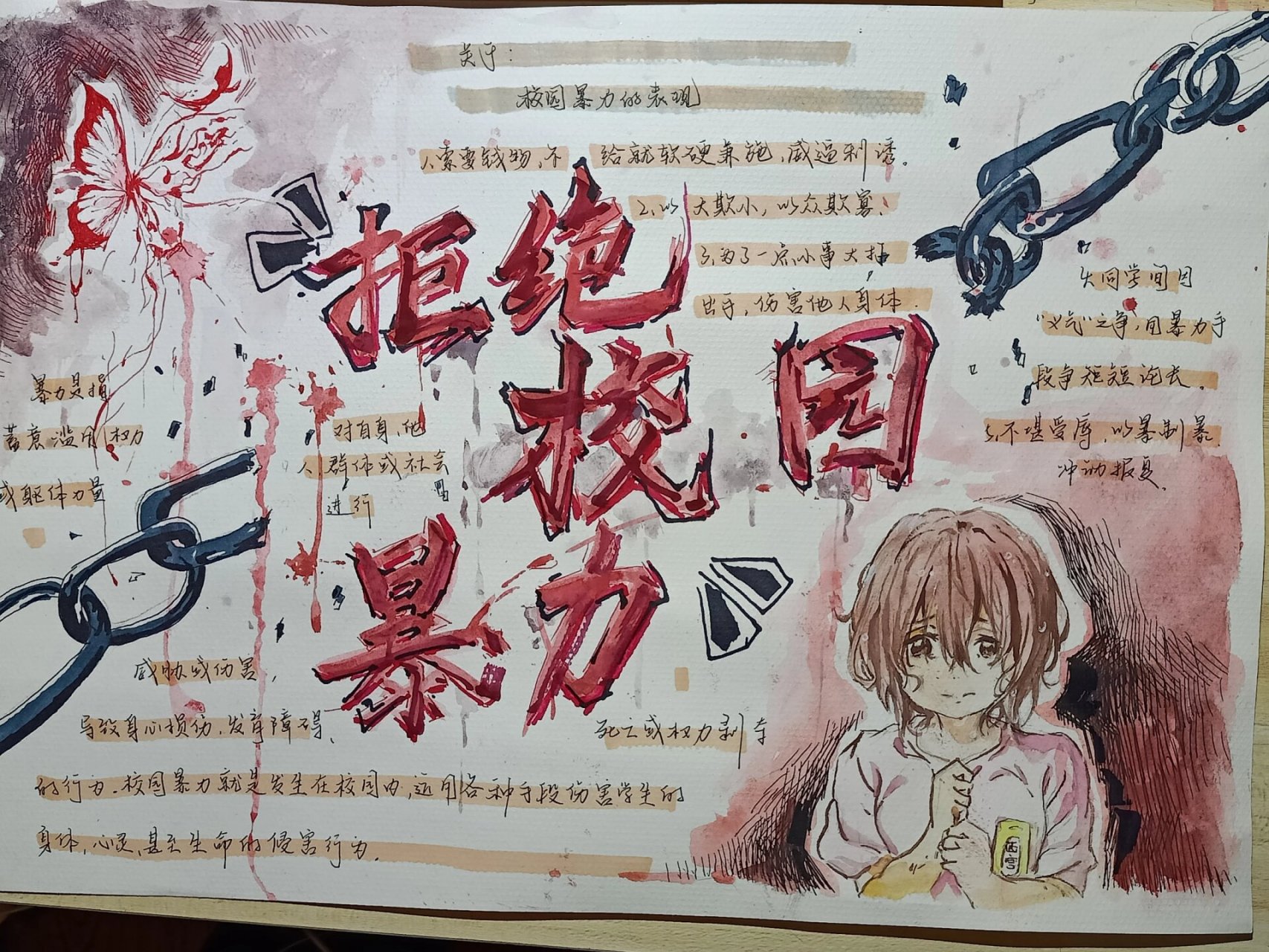 反对校园暴力手抄报