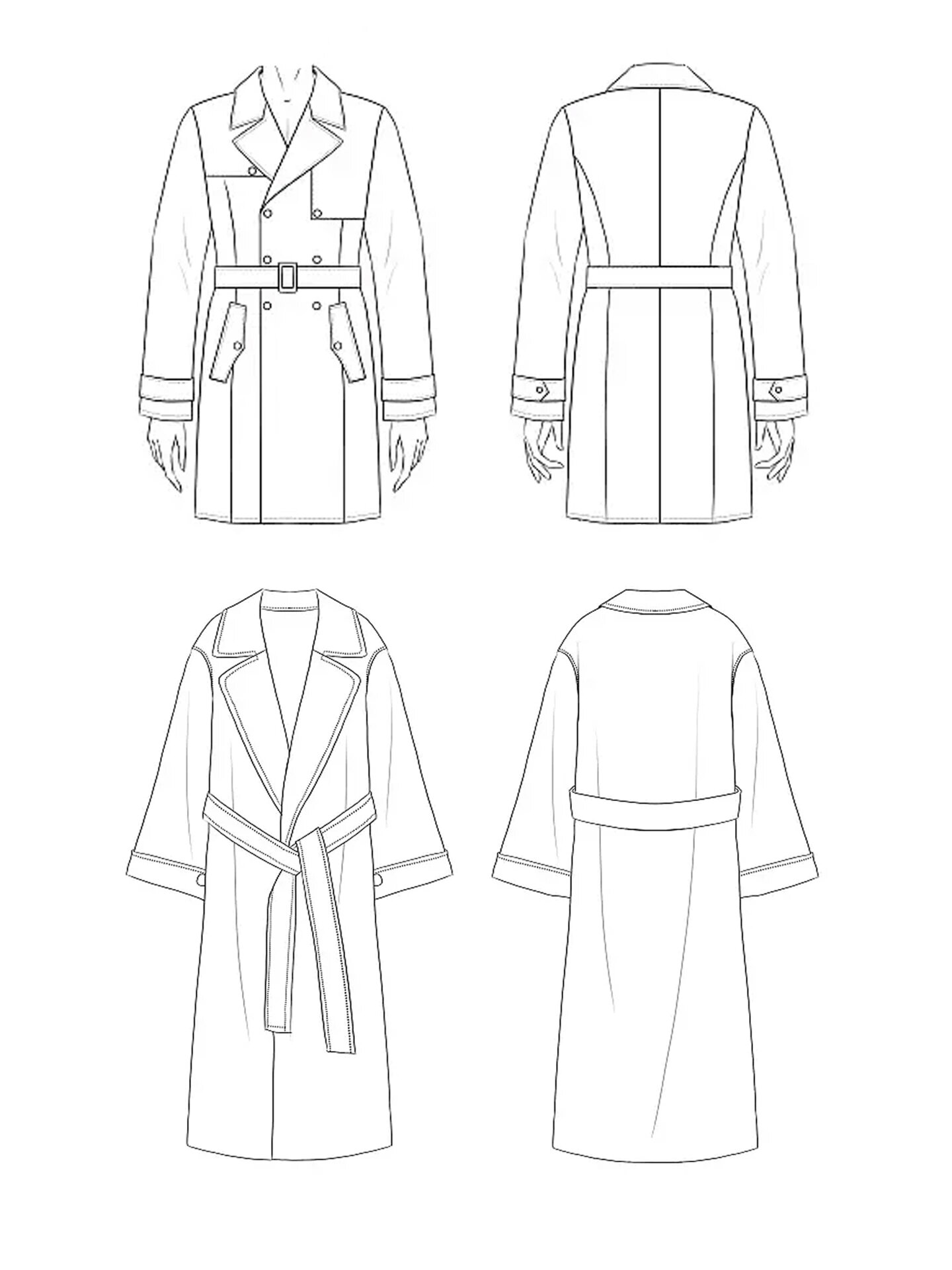 服装设计款式图|24款风衣外套款式图合集07