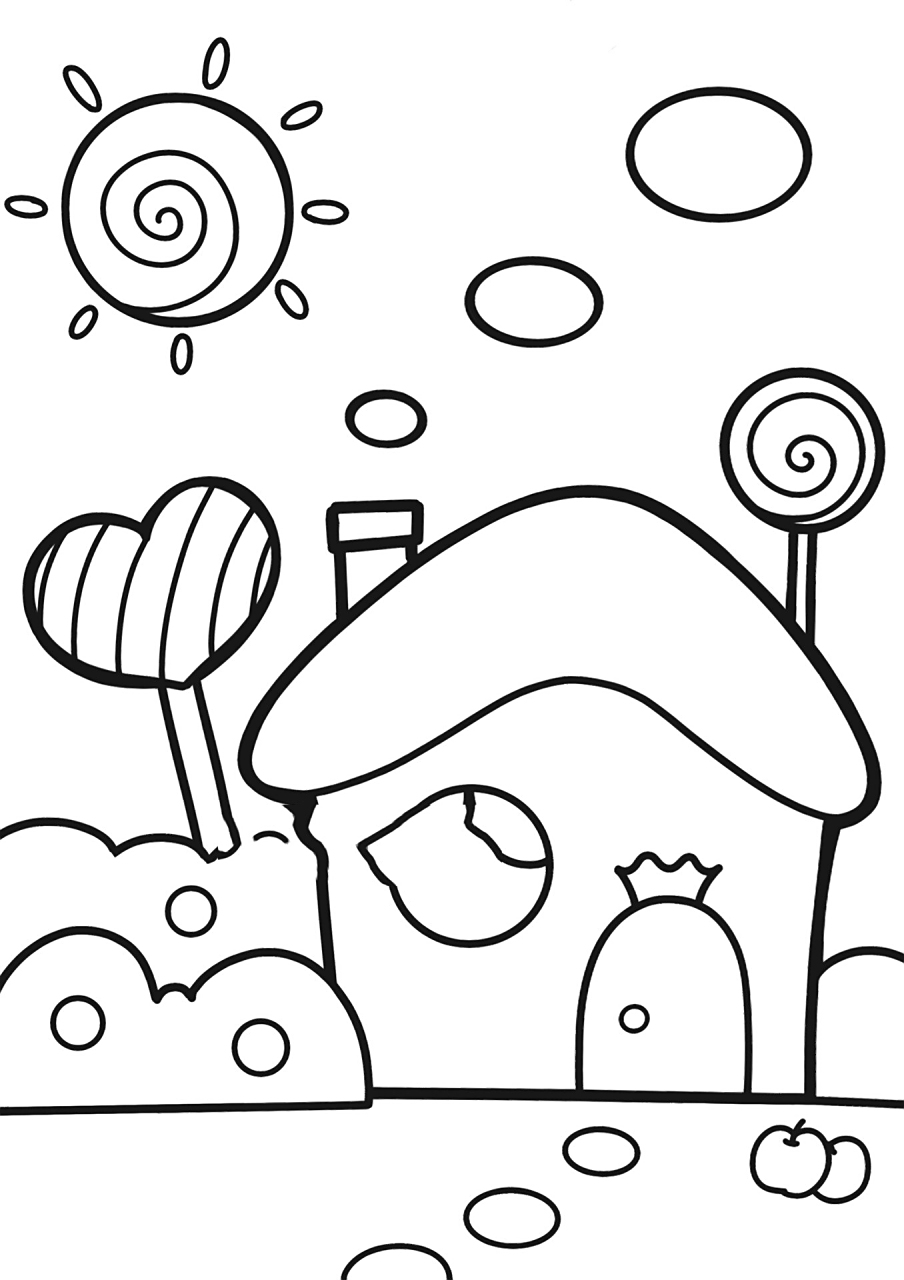 房子儿童画/甜甜的糖果屋/创意美术「附线稿」 夏日糖果小房子来啦