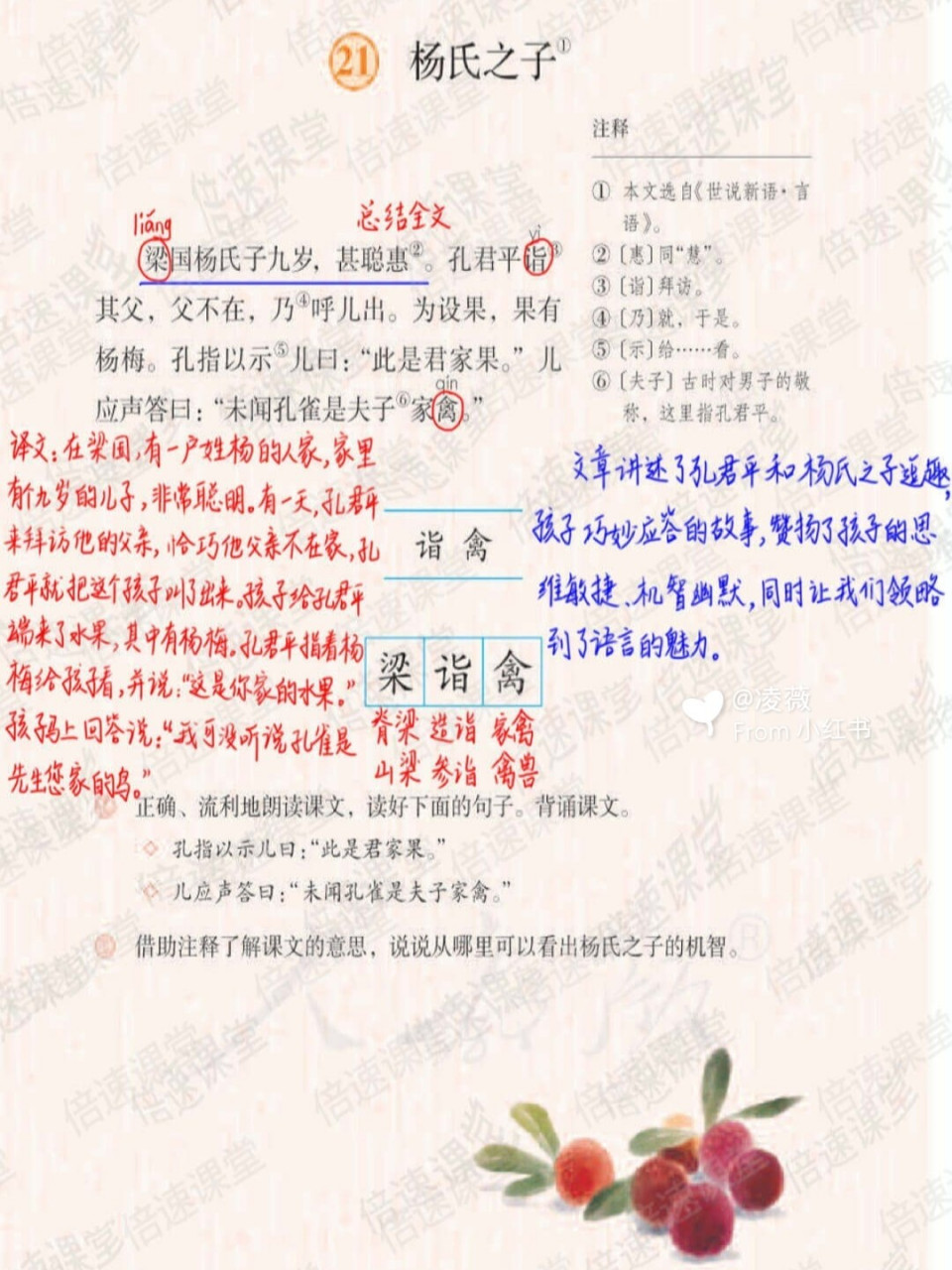 五年级下册|部编版语文|第21课杨氏之子|预习笔记