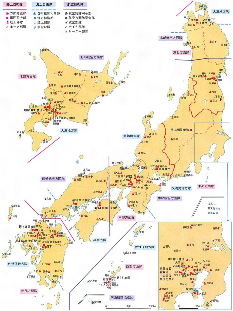 日本自卫队基地分布图