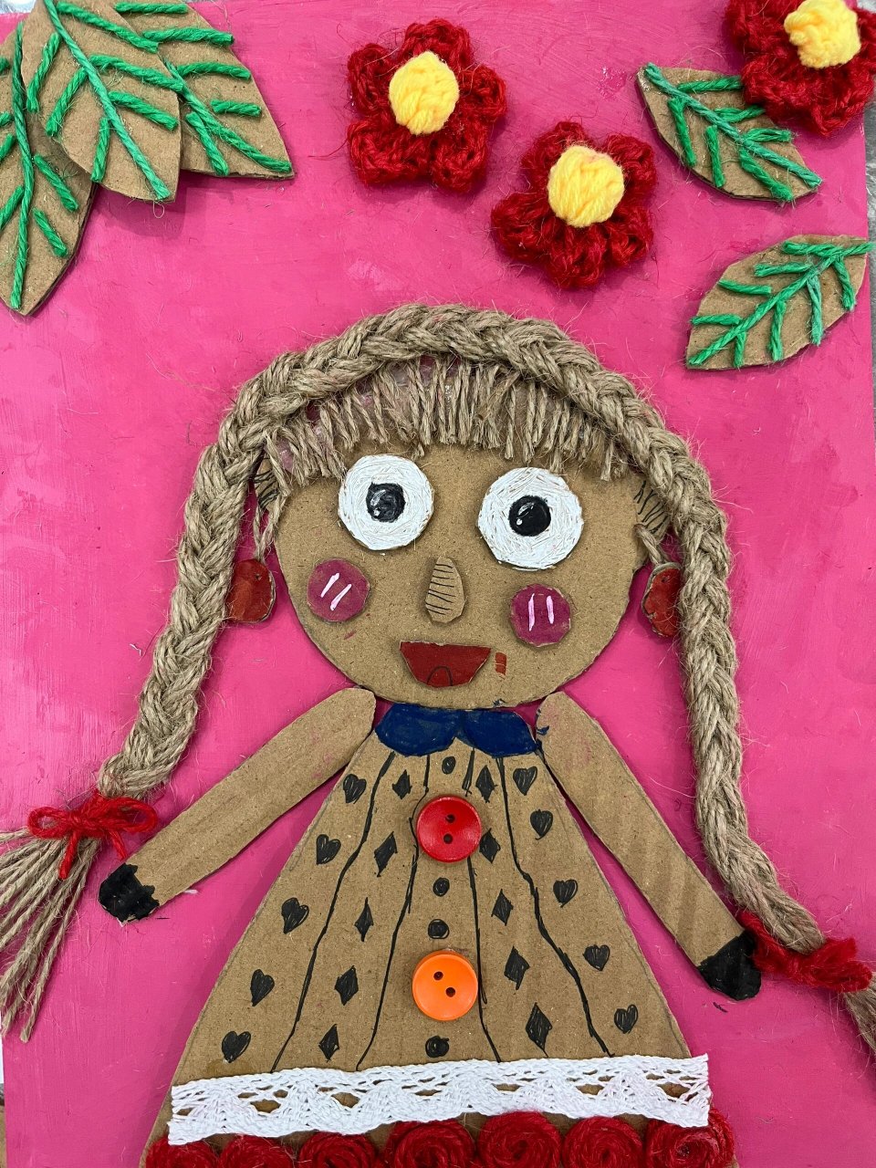 手工之麻绳纸板画 超级简单耐看的手工画 【底色】用白色和正红丙烯