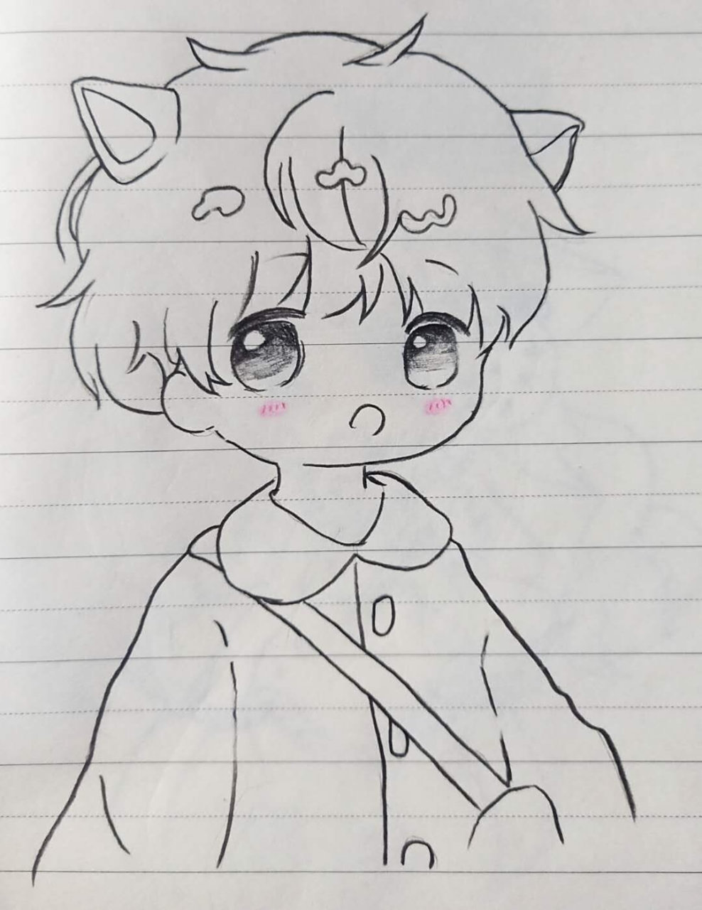 每日一画006--线稿临摹 可爱的小狼狗 线描画 线稿绘画 手绘卡通人物