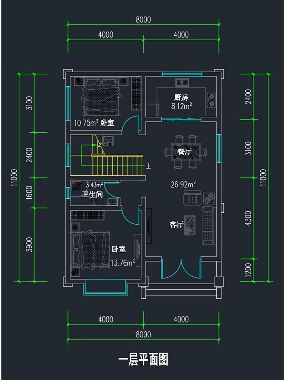 农村自建房|8×11经典欧式小户型二层 93建筑设计 编号:dc0965 层数