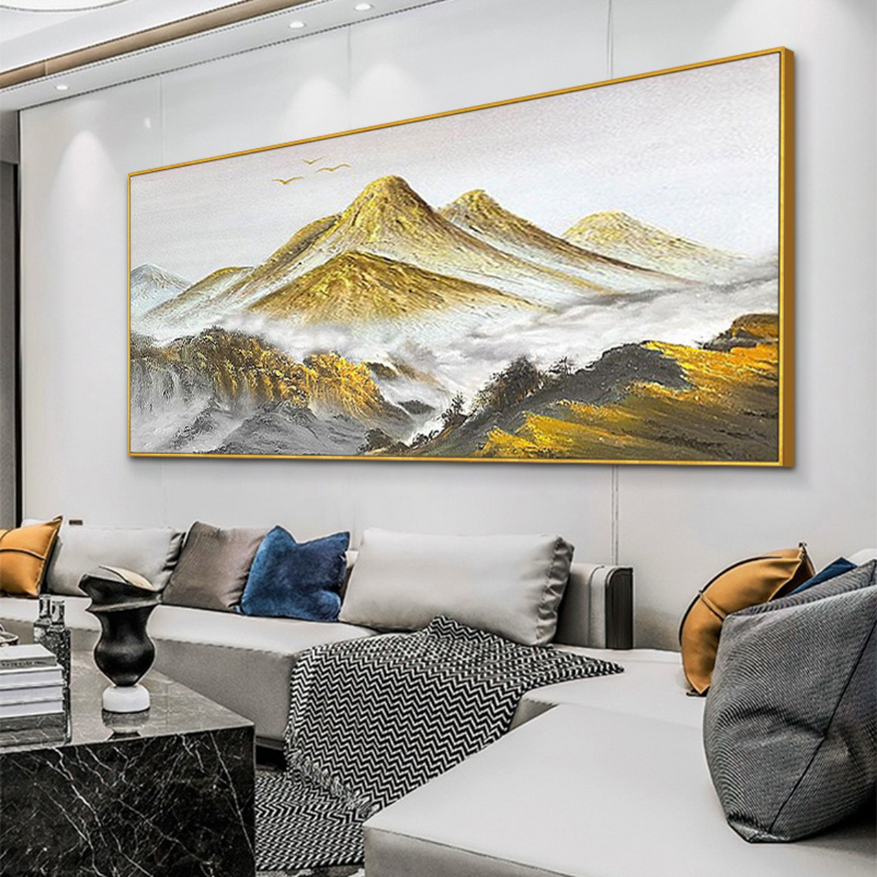 纯手绘油画【金山】黄色风景装饰画背有靠山  《金山》 背靠金山,胜券