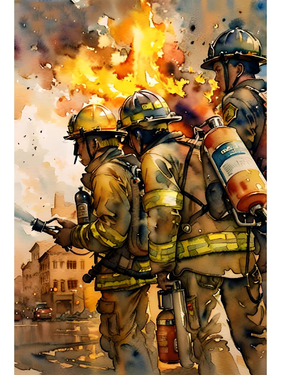 水彩-令人尊敬的职业《消防员》 原创作品,请勿商用!