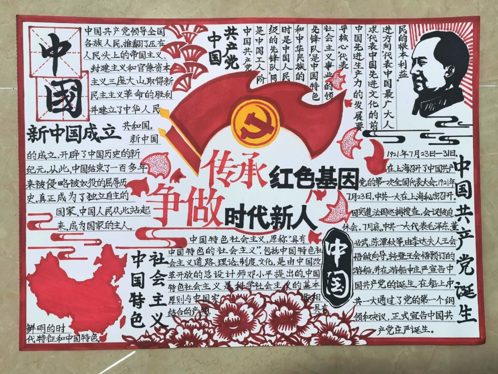 关于学习"四史"手抄报 红色基因手抄报 在度娘搜集相关元素绘制出来的
