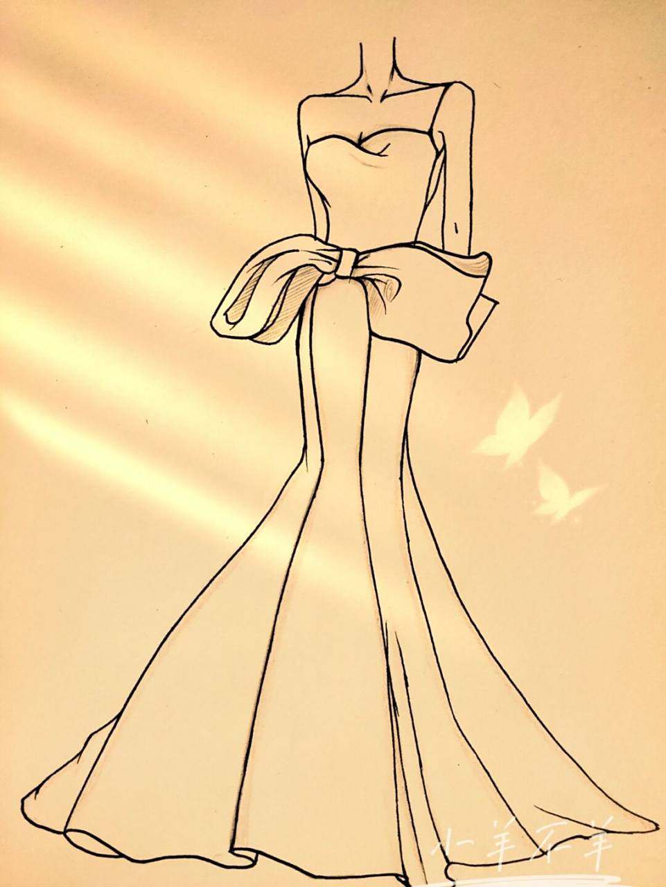 美女黑白简笔画#绘画教程54(附过程) 婚纱礼服手绘简笔画74绘画过程