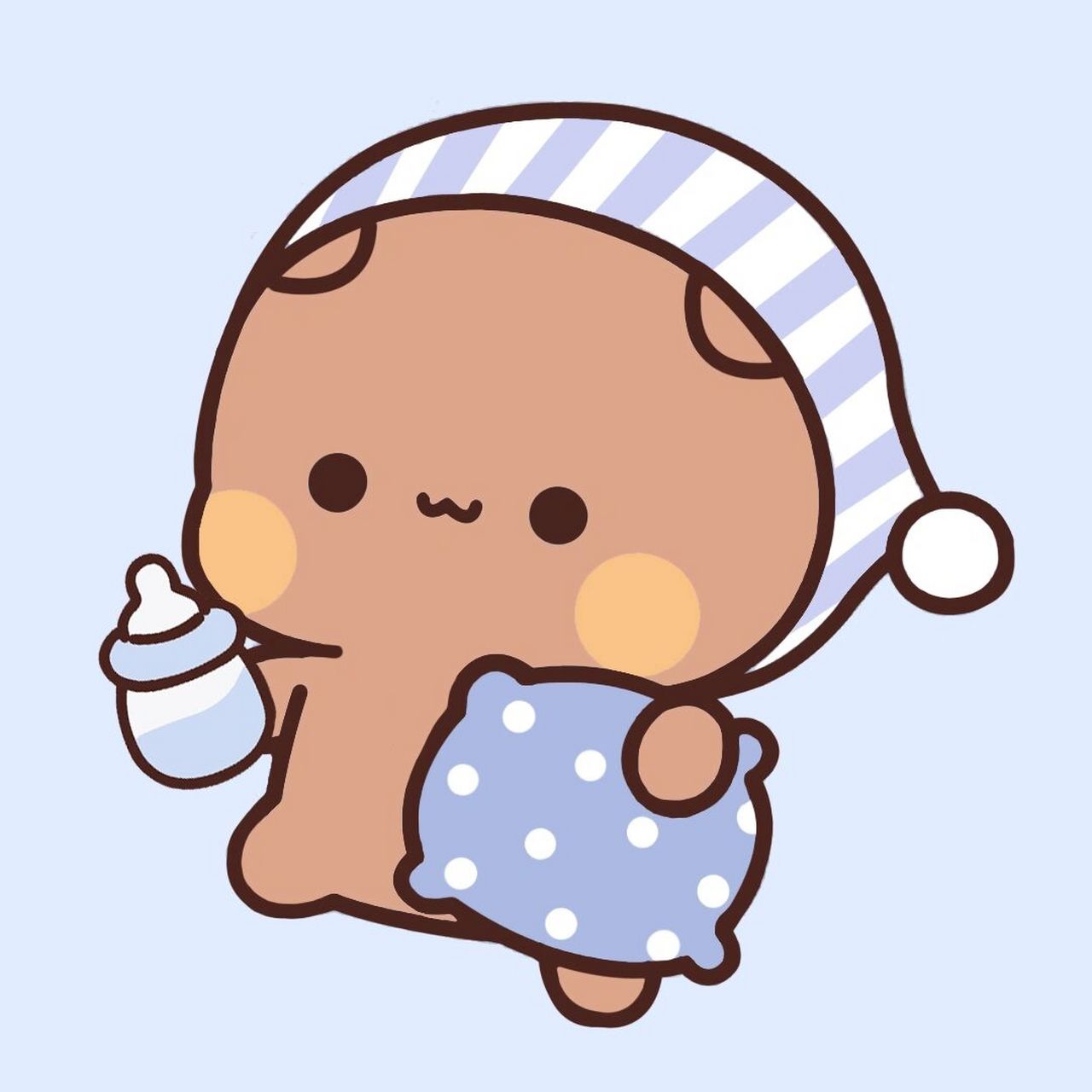 一二布布睡觉觉头像 我们可爱的一二布布小宝贝 抱着小枕头和小奶瓶回