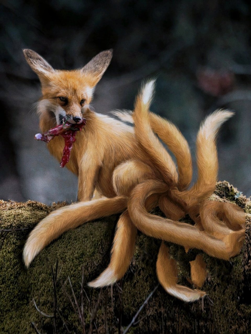 《山海经》九尾狐 九尾狐生活在青丘山,长得像狐狸有九条尾巴,叫声像