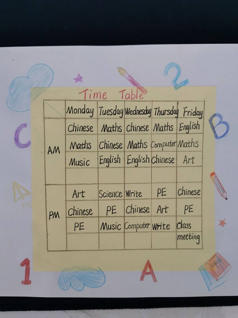 四年级制作英语课程表