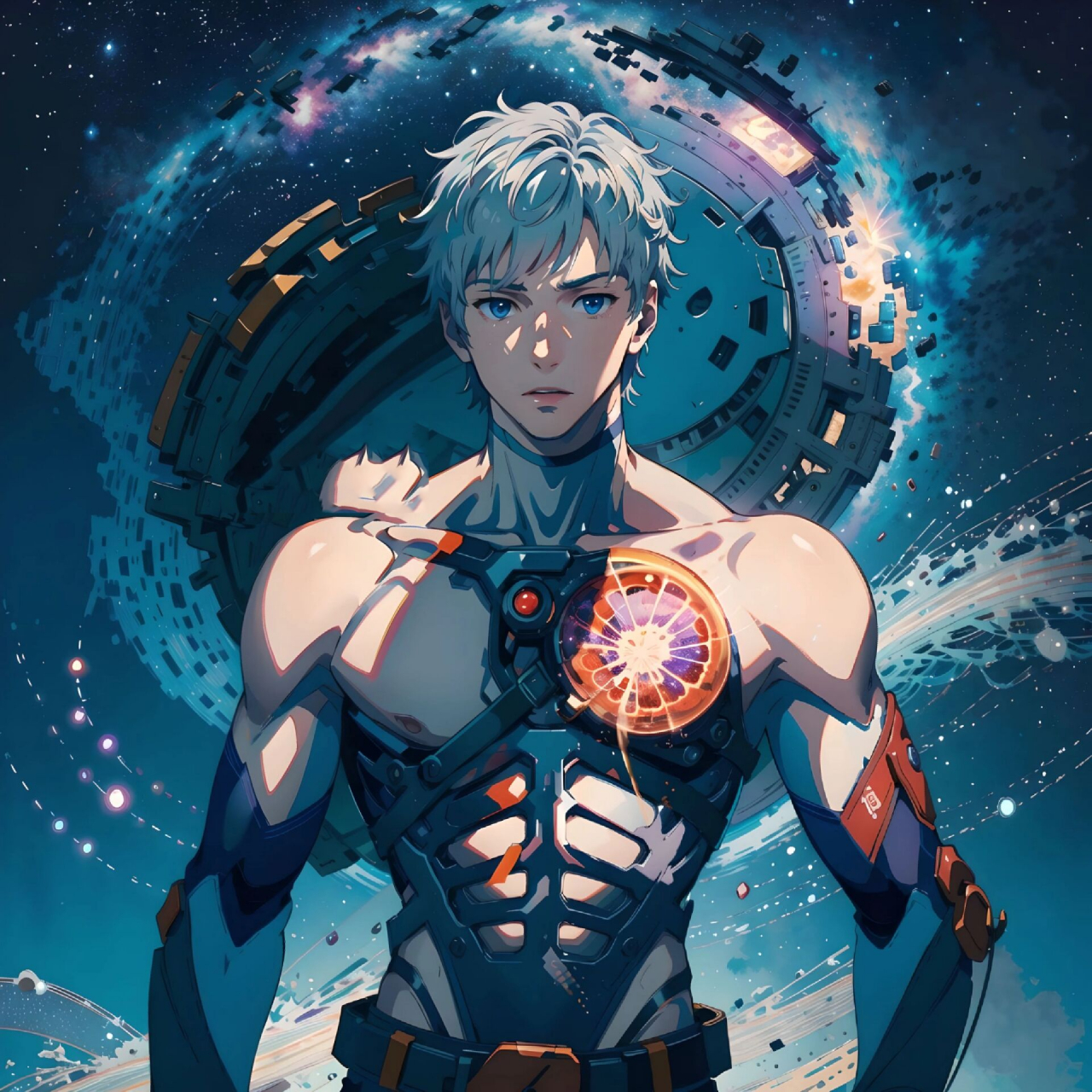 夜空下的机械腹肌小哥哥丨动漫壁纸 今日份的腹肌小哥哥真的很令人