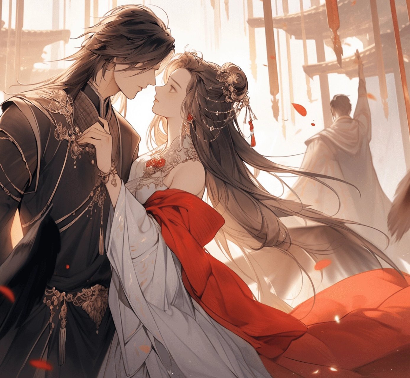 可商用素材|烽火美人 红衣古风情侣 #素材分享# #ai绘画# #手机壁纸
