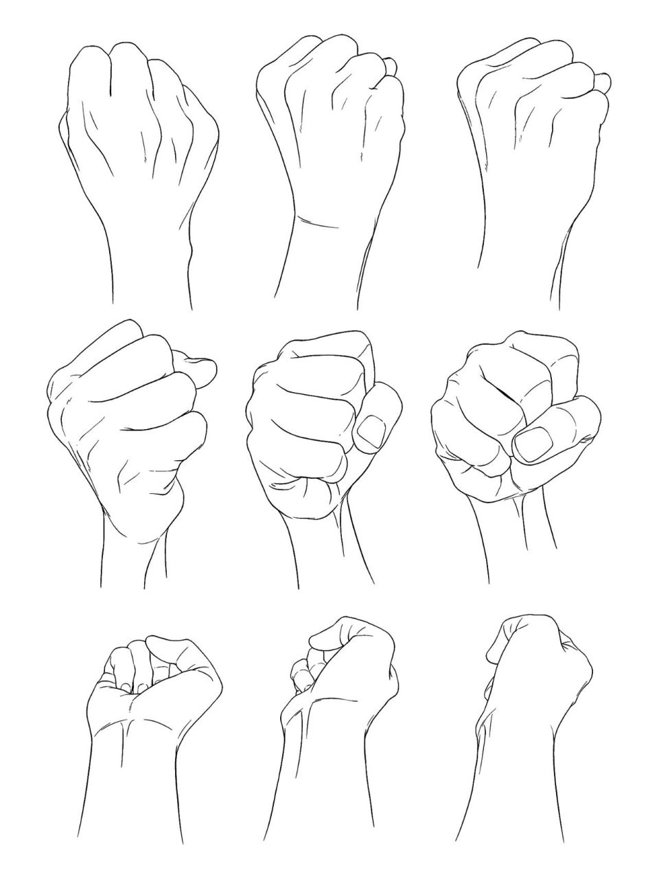 拳头的各个角度绘制参考