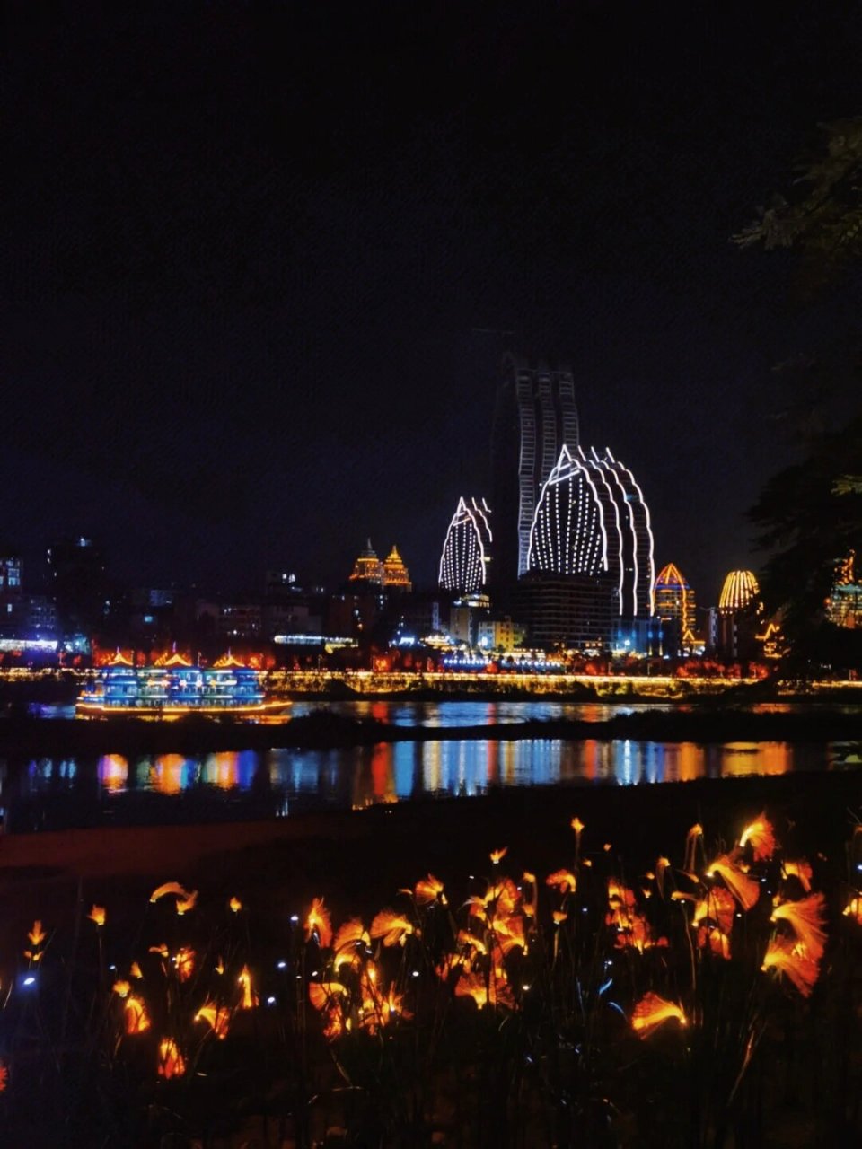 景洪市澜沧江大桥 远眺夜色中的景洪市内的西双版纳大桥,作为景洪市