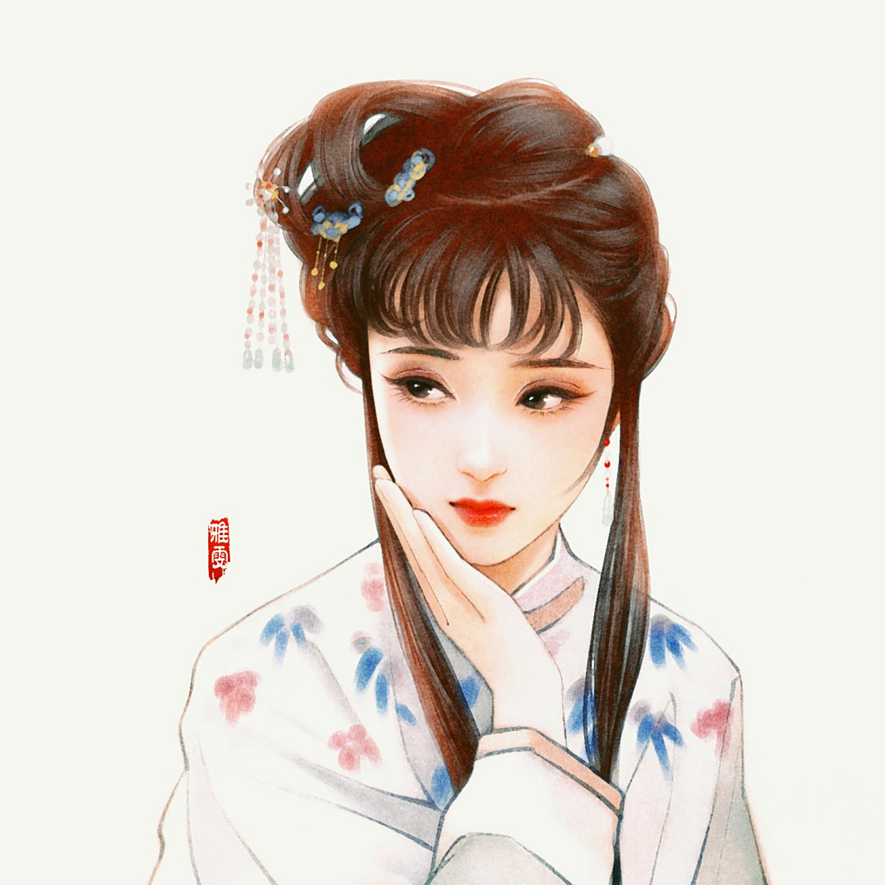 这套黛玉和宝钗头像就是按照87版红楼梦来画的了,之前练手画的水彩风