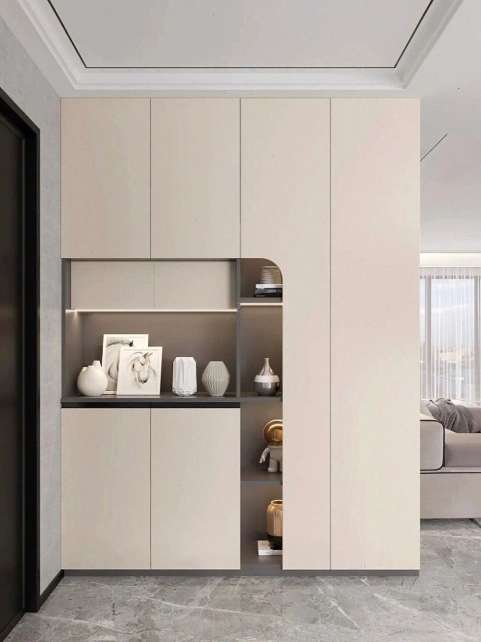 现代极简风入户鞋柜设计|弧形造型大气耐看  作为日常入室的第一眼的