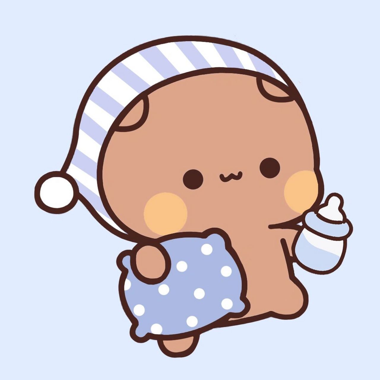 一二布布睡觉觉头像 我们可爱的一二布布小宝贝 抱着小枕头和小奶瓶回