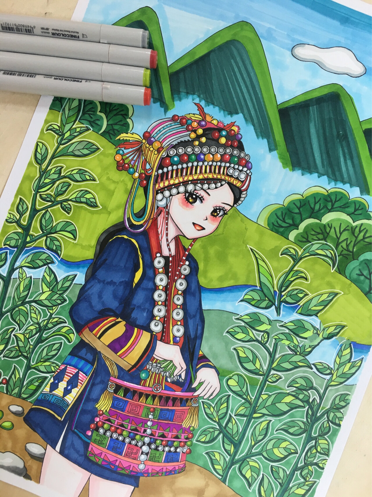 56民族之哈尼族创意绘画/原创/动漫人物 哈尼族,东南亚称阿卡族,民族