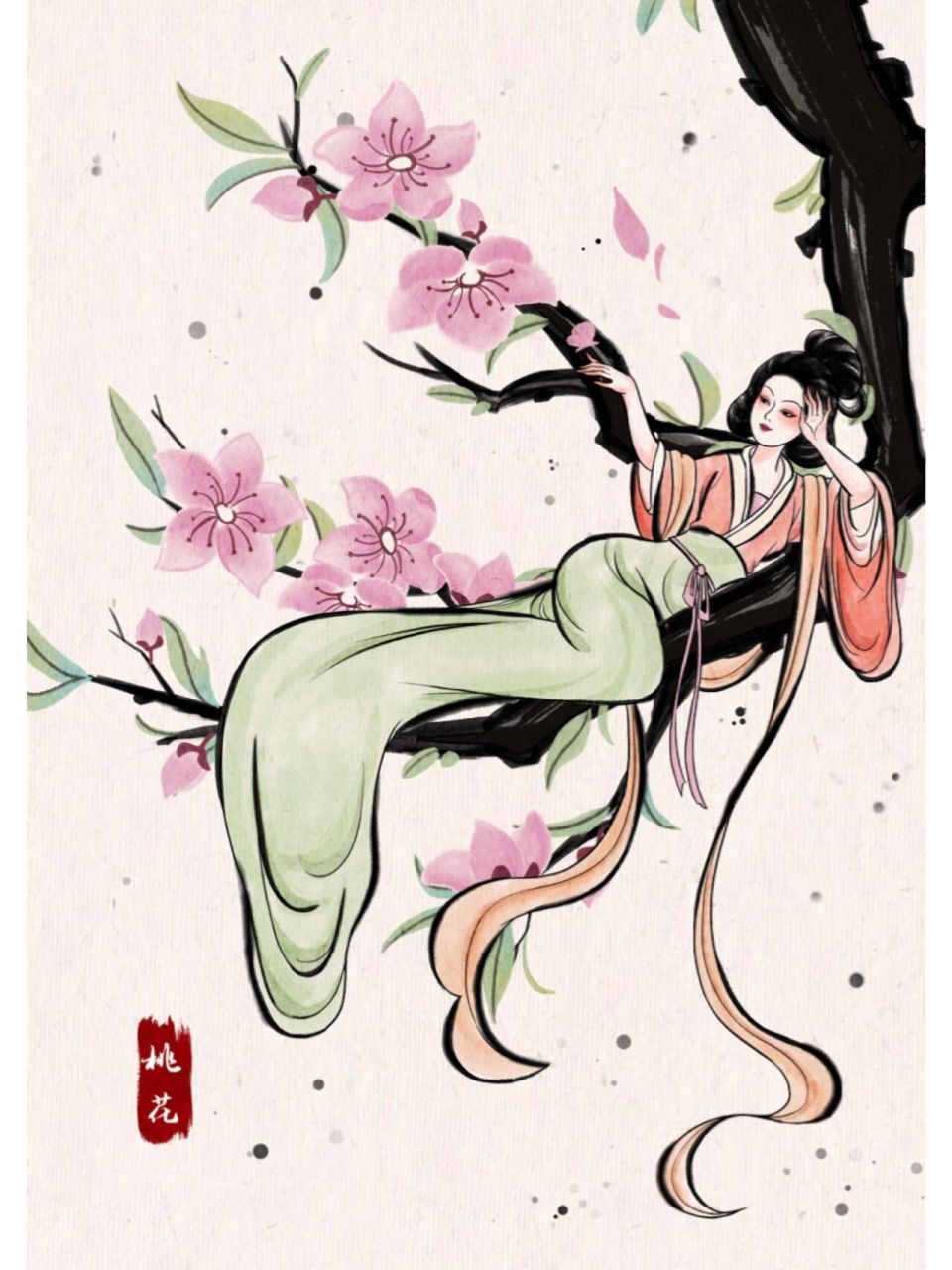 国风插画 | 十二花神-桃花94 十二月令,十二花神,三月桃花,喜结良缘