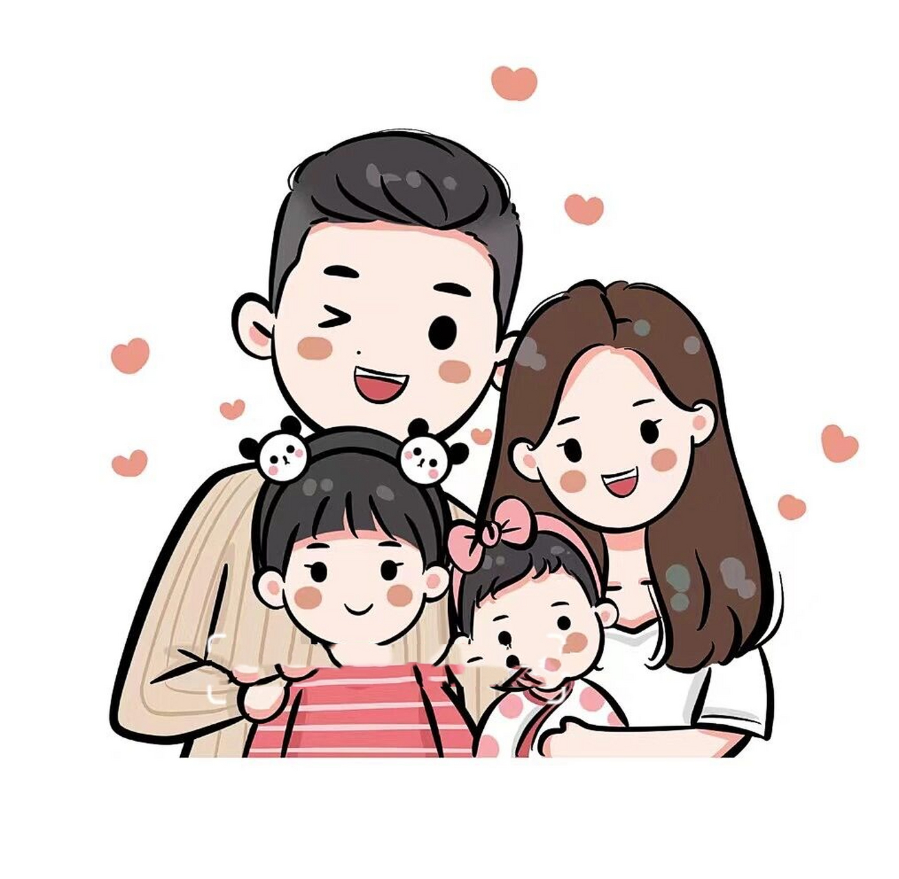 卡通全家福手绘头像,幸福可爱一家三口 可可爱爱幸福美满一家人98