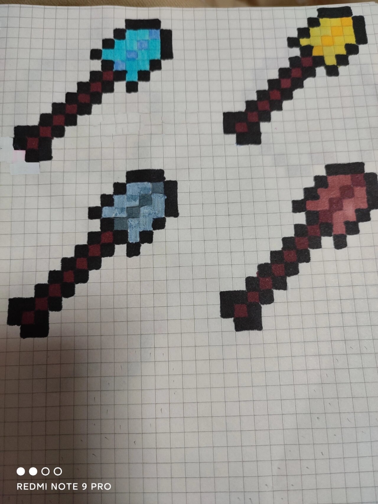 我的世界像素画(11) 钻石铲,金铲,铁铲,木铲.