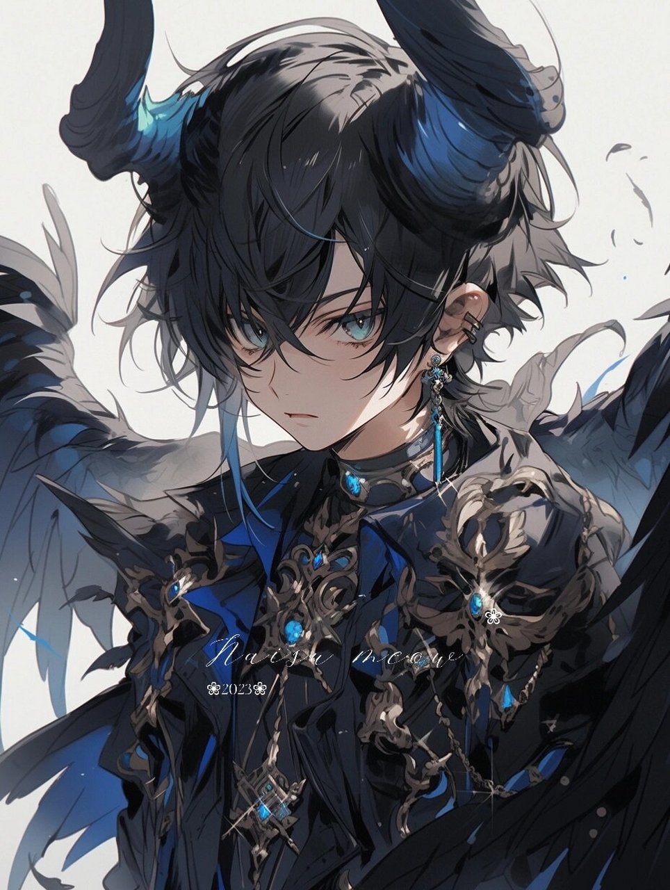 幽蓝冰焰|蓝色系帅气长角男头 温柔的蓝色,可不只天使才有哦?