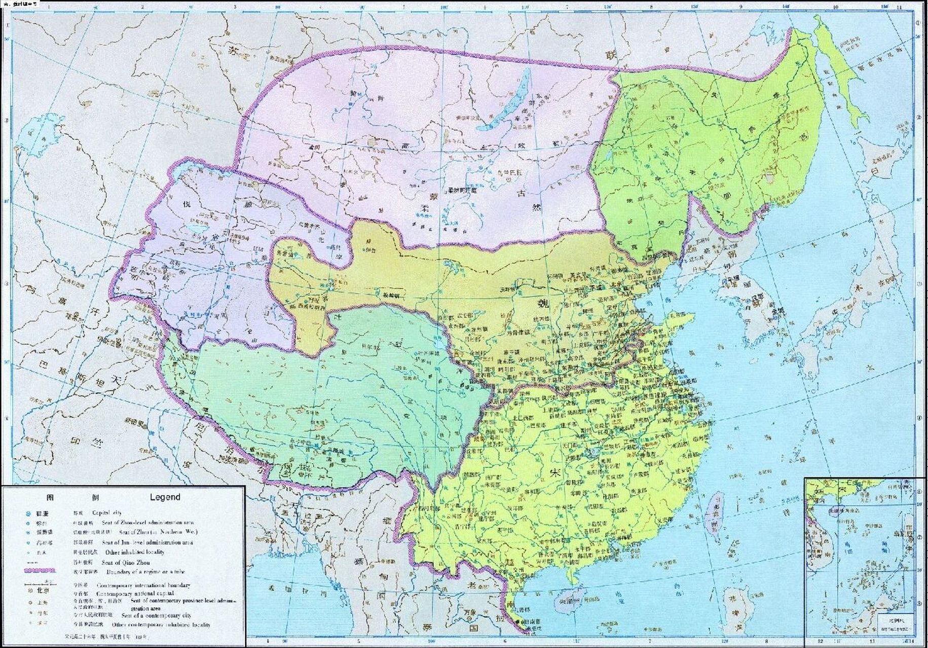 【中国古代地图】南北朝一 图一:宋,魏时期全图 图二:齐,魏时期全图
