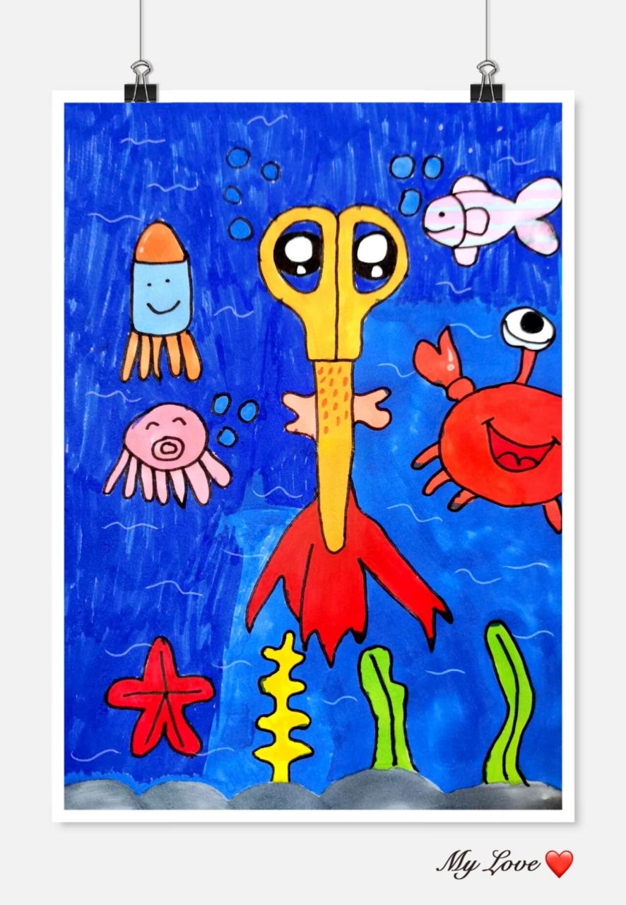 二年级美术作业《剪刀添画》 孩子们想象力真丰富吖!