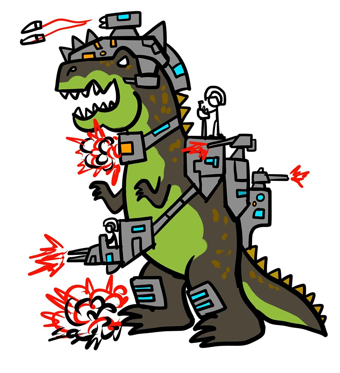 恐龙大战火柴人,机械战斗恐龙,卡通漫画 创意儿童画简笔画教程,一起学